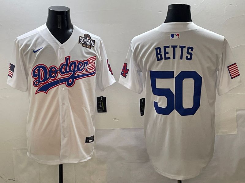 Men Los Angeles Dodgers #50 Betts White Second generation Joint Name Nike 2025 MLB Jersey style 6
